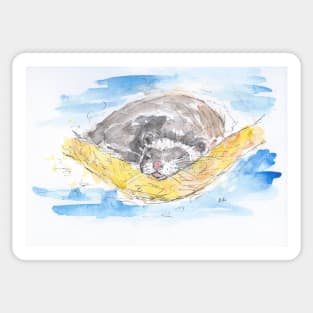 Sleepy ferret watercolour and pen drawing Sticker